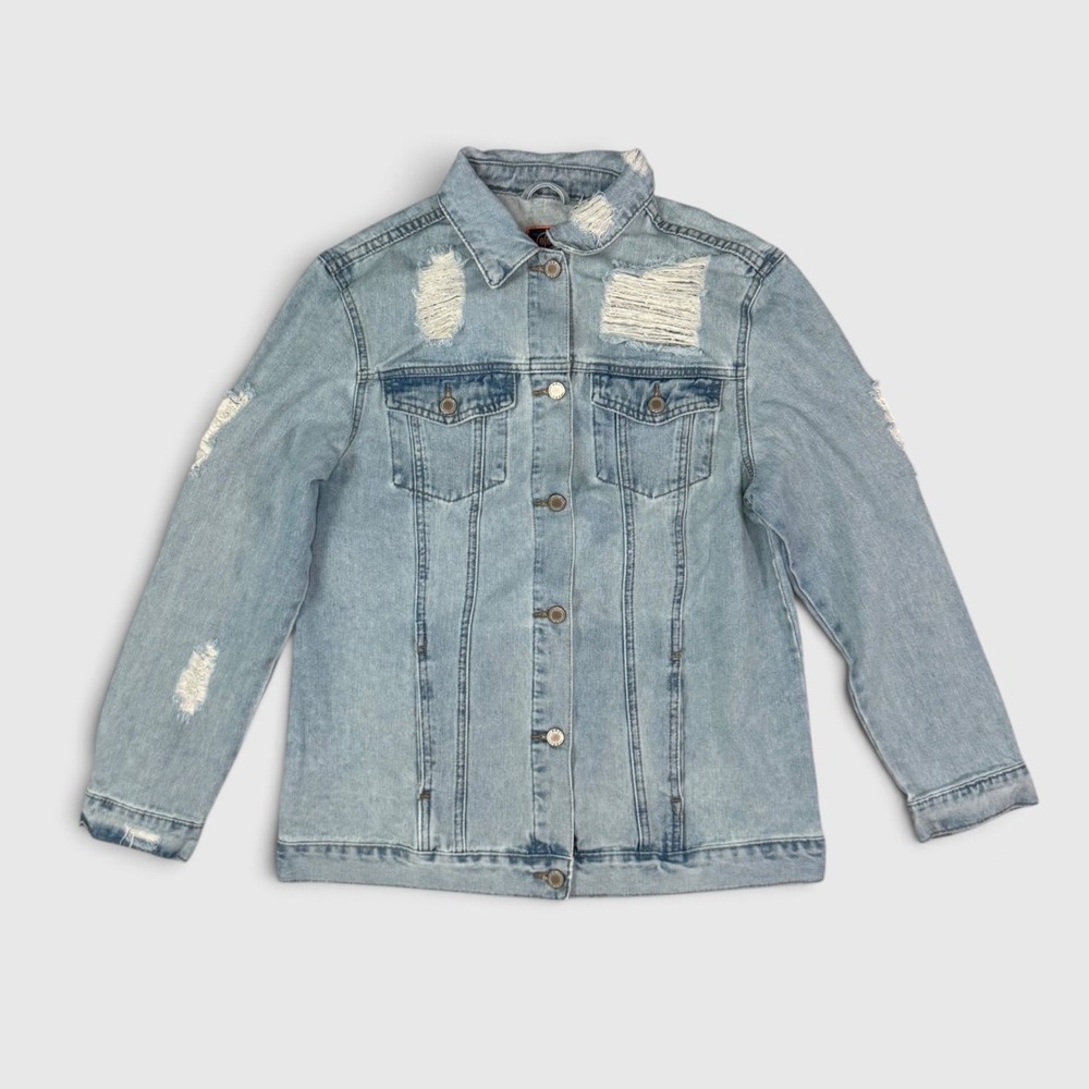 Boom Boom Distressed Denim Jean Jacket - Women's - L - Light Blue